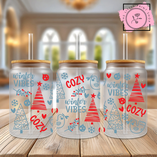 Cozy Christmas - 16oz Libbey Glass Printed UV DTF Wrap