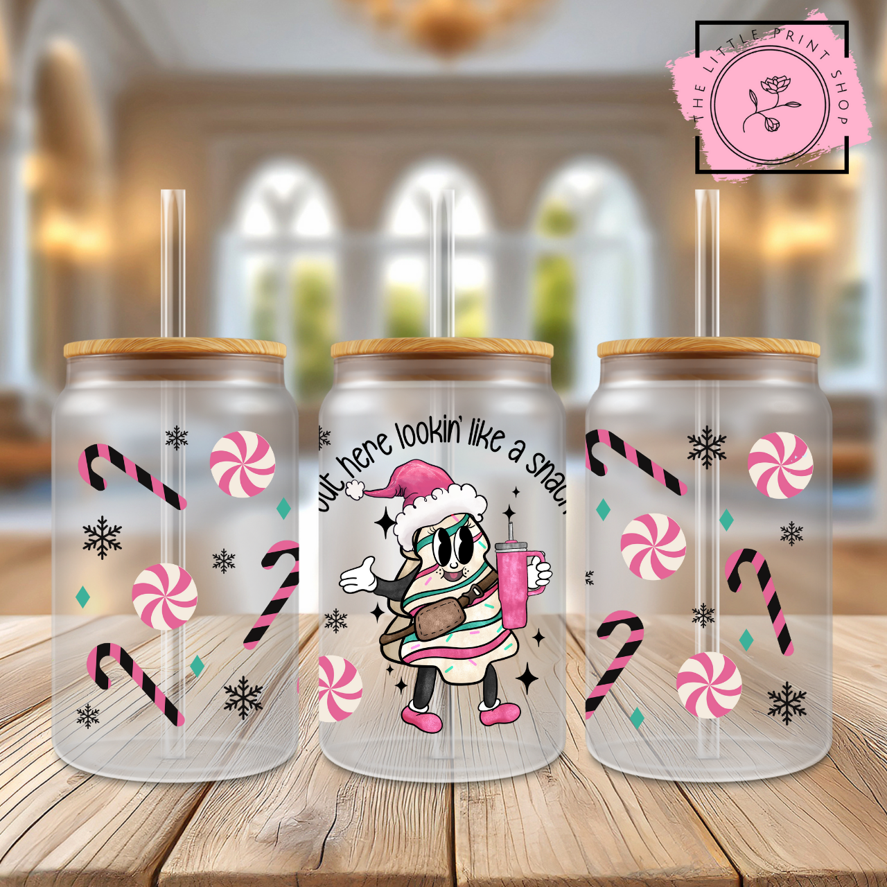 Christmas Snack - 16oz Libbey Glass Printed UV DTF Wrap