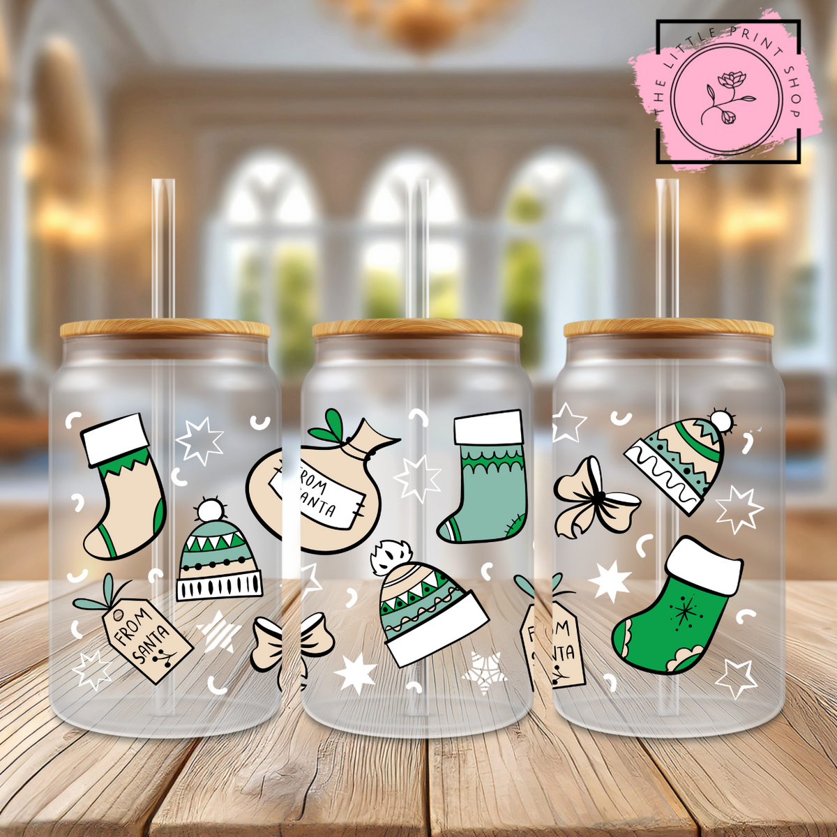 Christmas Icons - 16oz Libbey Glass Printed UV DTF Wrap