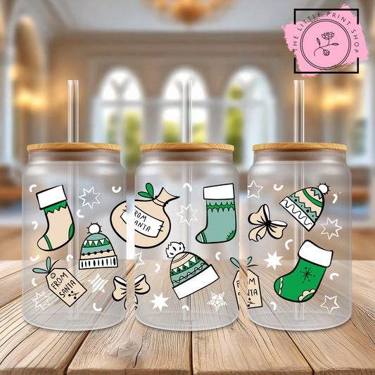 Christmas Icons - 16oz Libbey Glass Printed UV DTF Wrap