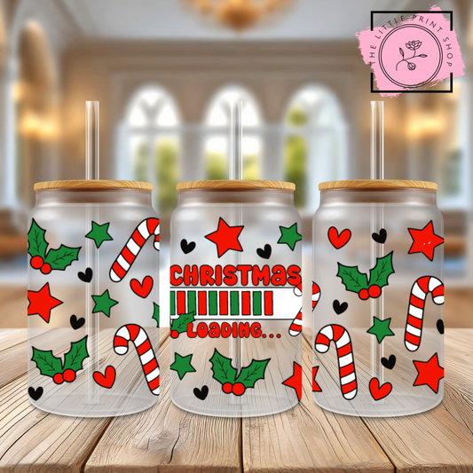 Christmas Loading.. - 16oz Libbey Glass Printed UV DTF Wrap