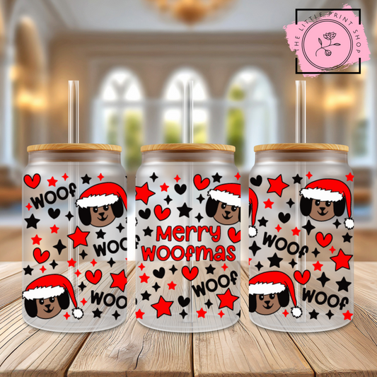 Merry Woofmas - 16oz Libbey Glass Printed UV DTF Wrap