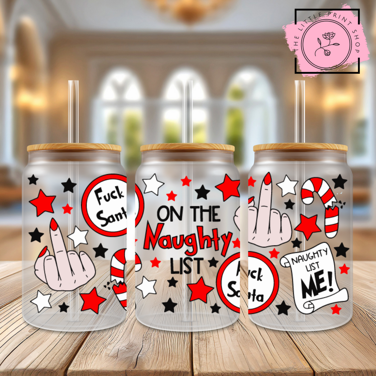 Naughty List - 16oz Libbey Glass Printed UV DTF Wrap