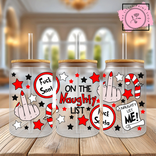 Naughty List - 16oz Libbey Glass Printed UV DTF Wrap