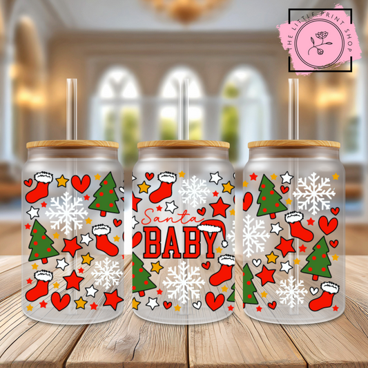 Santa Baby - 16oz Libbey Glass Printed UV DTF Wrap