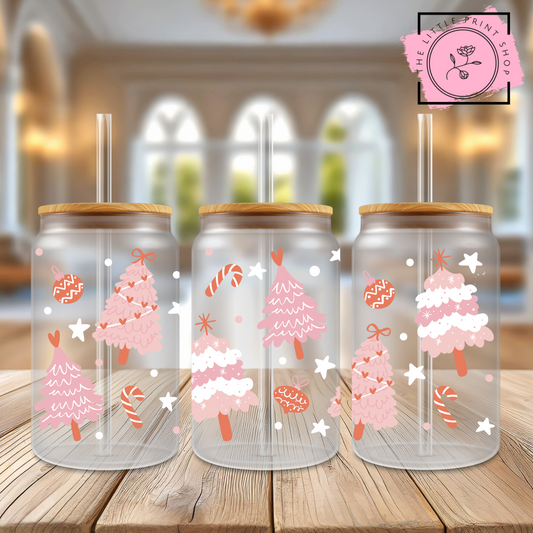 Pink Trees - 16oz Libbey Glass Printed UV DTF Wrap