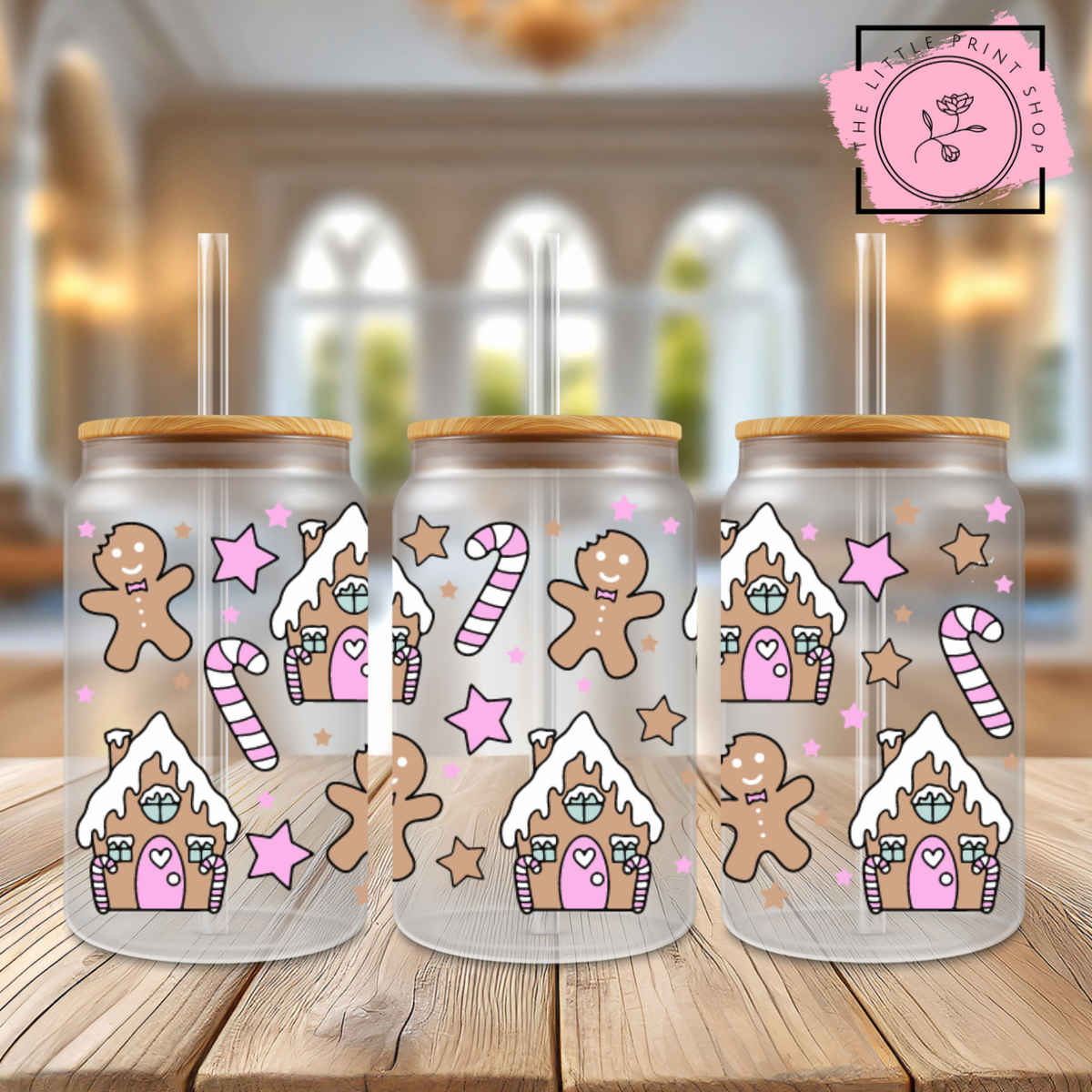 Pink Houses - 16oz Libbey Glass Printed UV DTF Wrap