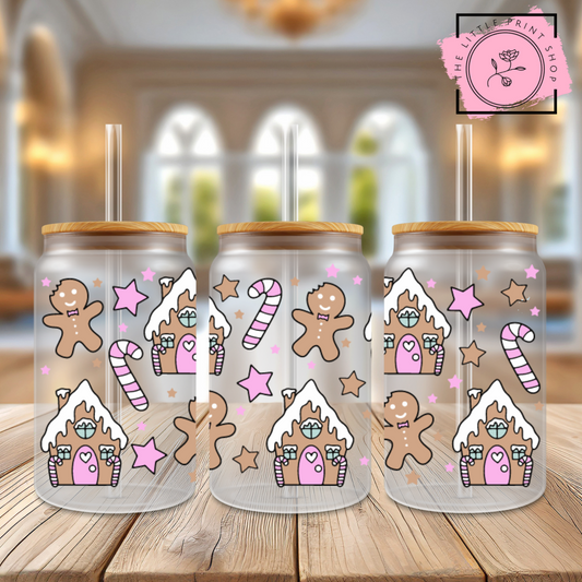 Pink Houses - 16oz Libbey Glass Printed UV DTF Wrap