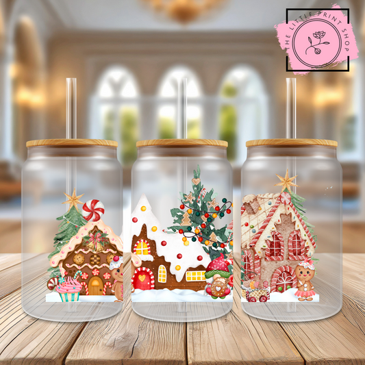 Christmas Scene - 16oz Libbey Glass Printed UV DTF Wrap