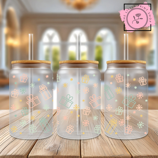 Christmas Presents - 16oz Libbey Glass Printed UV DTF Wrap