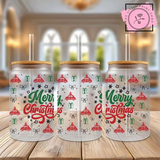 Merry Christmas - 16oz Libbey Glass Printed UV DTF Wrap