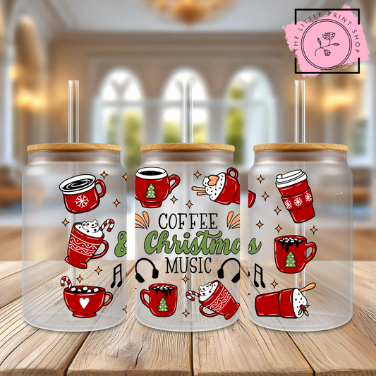 Christmas Coffee - 16oz Libbey Glass Printed UV DTF Wrap