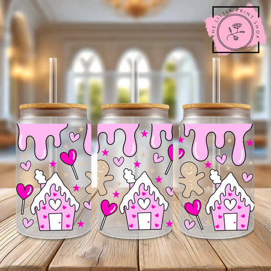 Bargain Bin - Pink Christmas - 16oz Libbey Glass Printed UV DTF Wrap