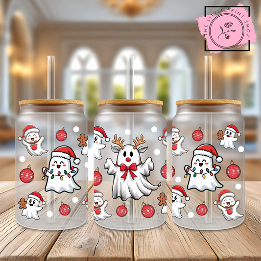 Christmas Ghosts - 16oz Libbey Glass Printed UV DTF Wrap