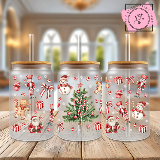 Red Christmas - 16oz Libbey Glass Printed UV DTF Wrap