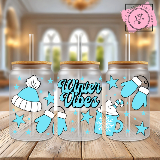 Winter Vibes - 16oz Libbey Glass Printed UV DTF Wrap