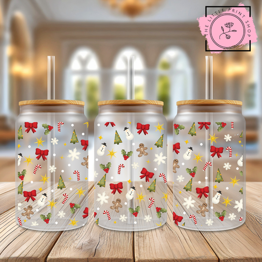 Christmas Print - 16oz Libbey Glass Printed UV DTF Wrap