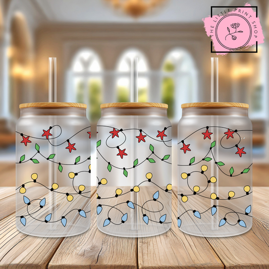 Christmas Lights  - 16oz Libbey Glass Printed UV DTF Wrap