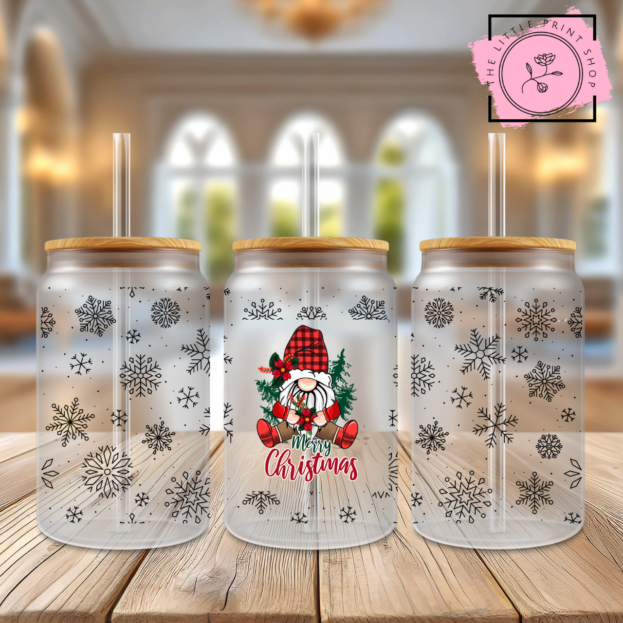 Gonk Xmas  - 16oz Libbey Glass Printed UV DTF Wrap