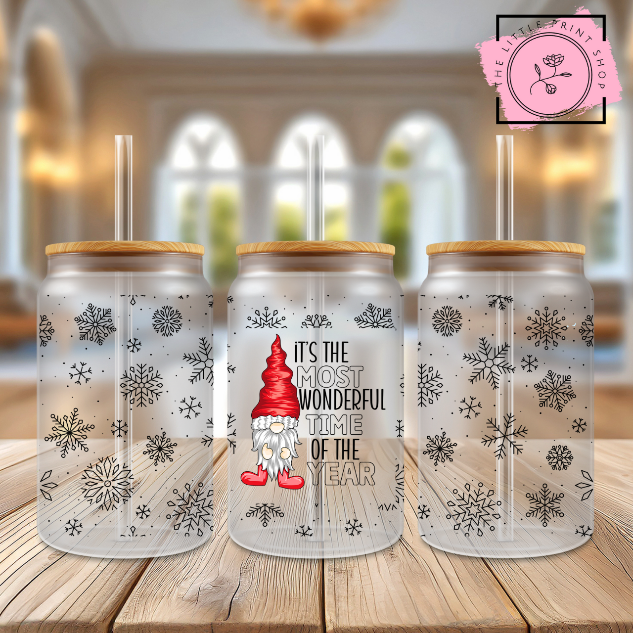 Gonk Xmas  - 16oz Libbey Glass Printed UV DTF Wrap