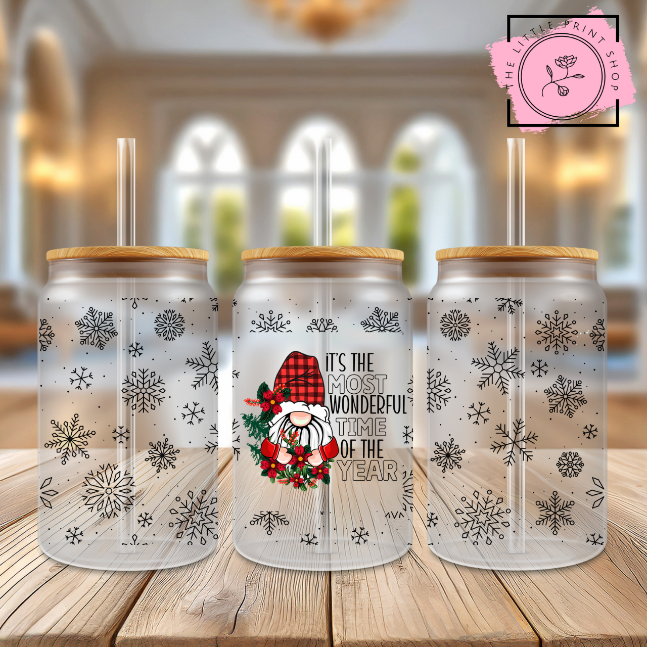 Gonk Xmas  - 16oz Libbey Glass Printed UV DTF Wrap