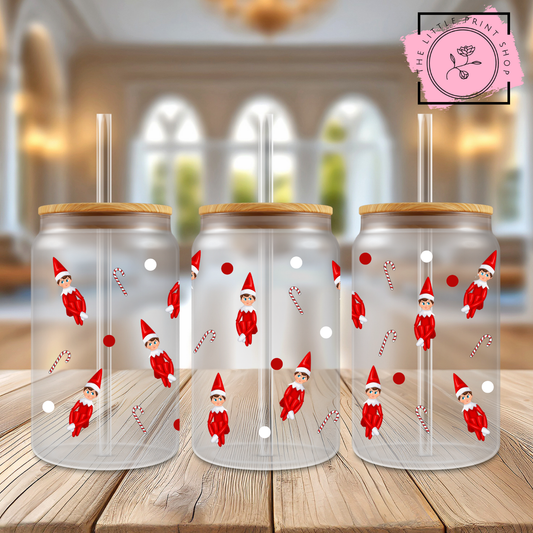 Elf On The Shelf - 16oz Libbey Glass Printed UV DTF Wrap