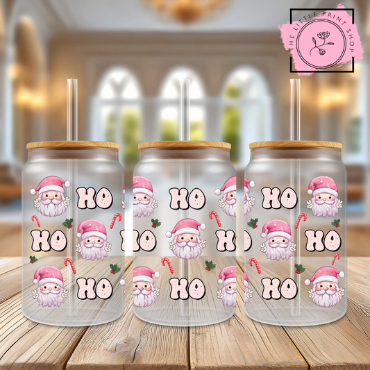 Pink Ho Ho Ho - 16oz Libbey Glass Printed UV DTF Wrap