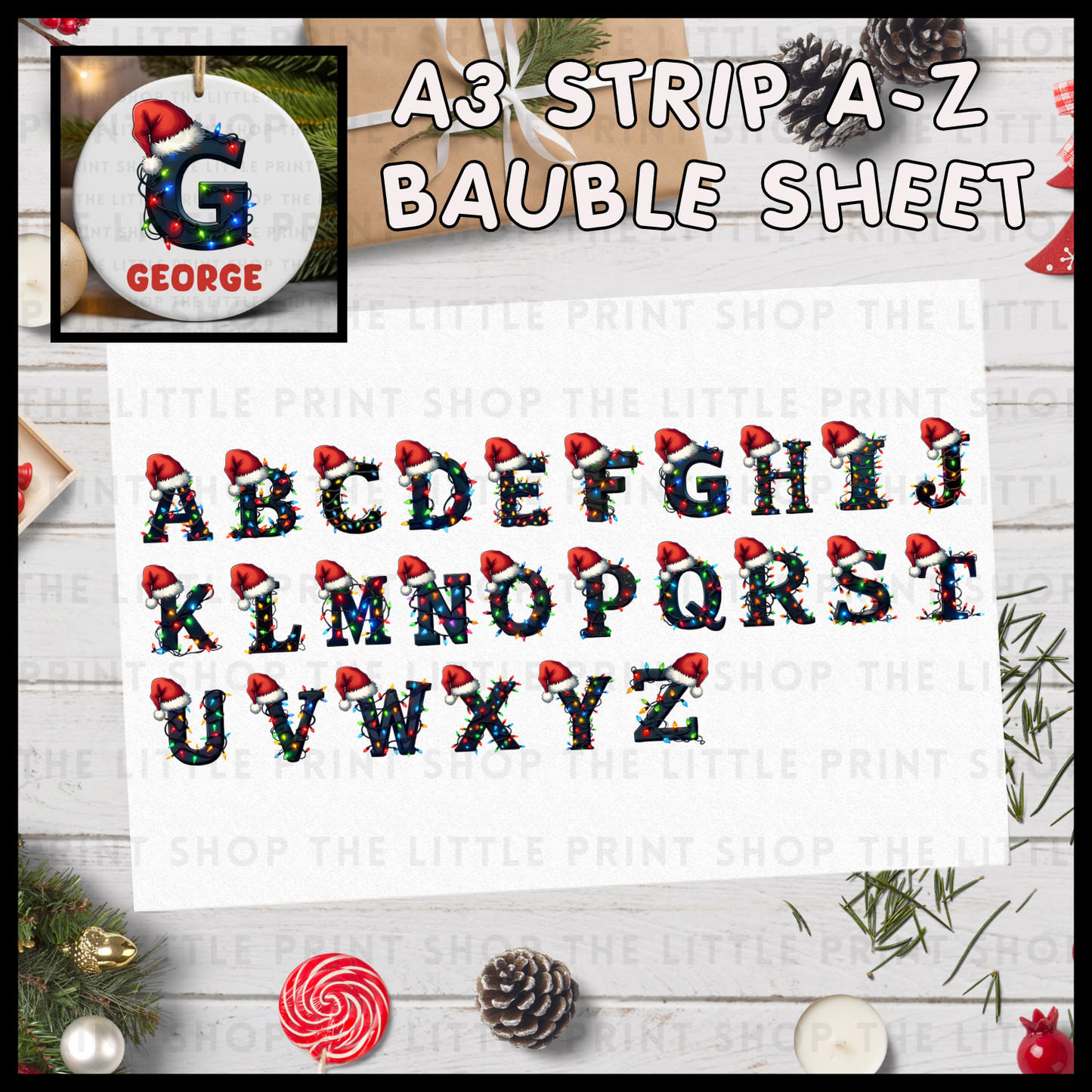 A3 Premade A-Z Strip - Bauble Decal Sheet