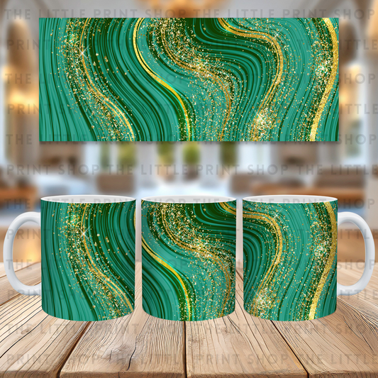 Marble Glitter Swirls - Green - 11oz Sublimation Wrap
