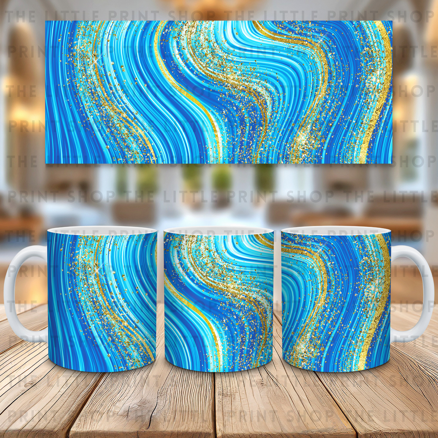 Marble Glitter Swirls - Blue - 11oz Sublimation Wrap