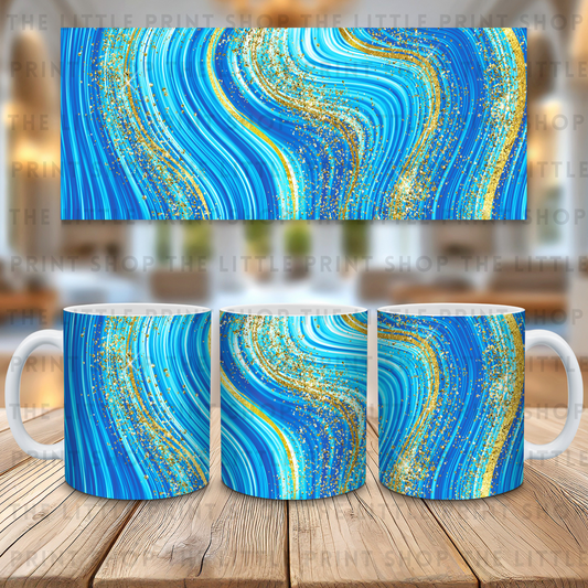 Marble Glitter Swirls - Blue - 11oz Sublimation Wrap