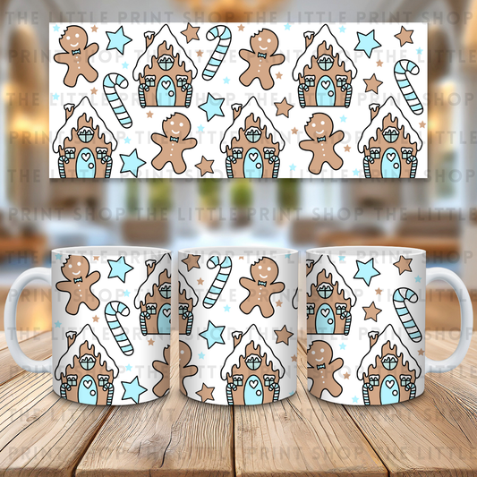 Blue Gingerbread House - 11oz Sublimation Wrap