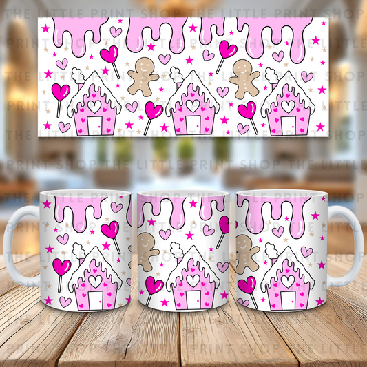 Pink Christmas Houses - 11oz Sublimation Wrap