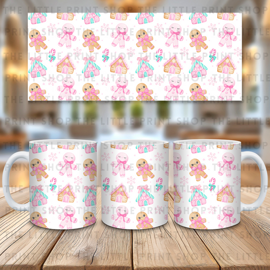 Pink Gingerbread Men - 11oz Sublimation Wrap