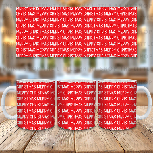 Merry Christmas Red Text - 11oz Sublimation Wrap