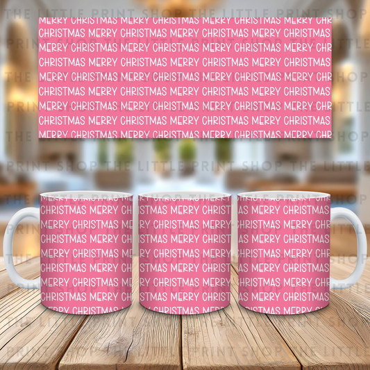 Merry Christmas Pink Text - 11oz Sublimation Wrap