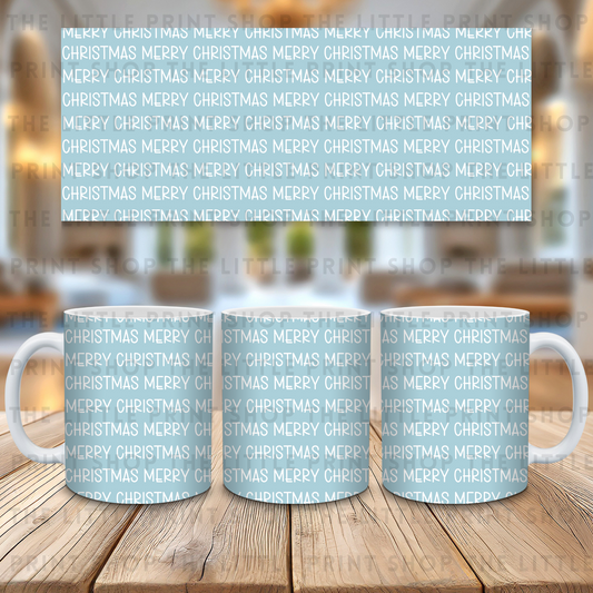 Merry Christmas Blue Text - 11oz Sublimation Wrap
