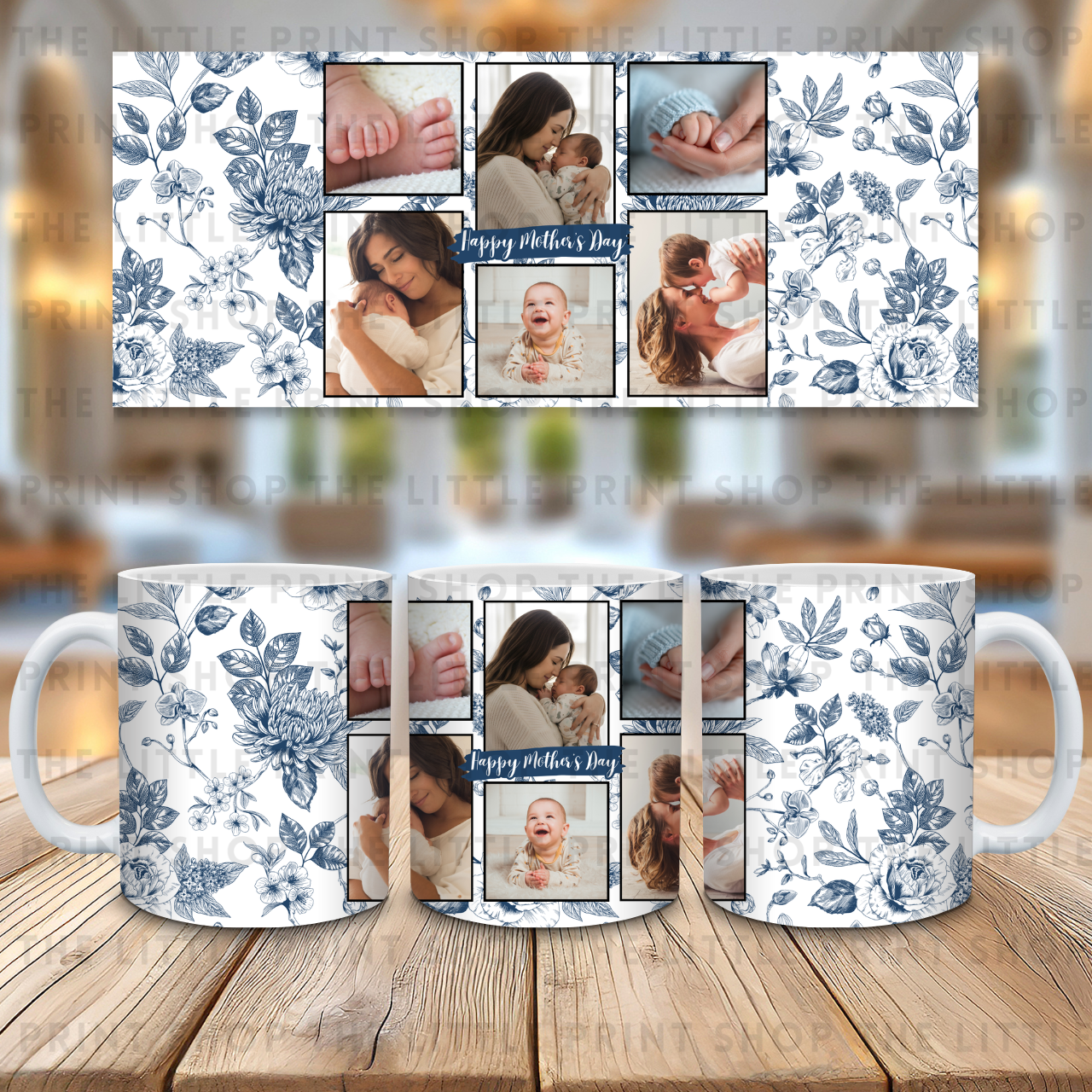 Happy Mother's Day - Blue Floral - 11oz Sublimation Wrap
