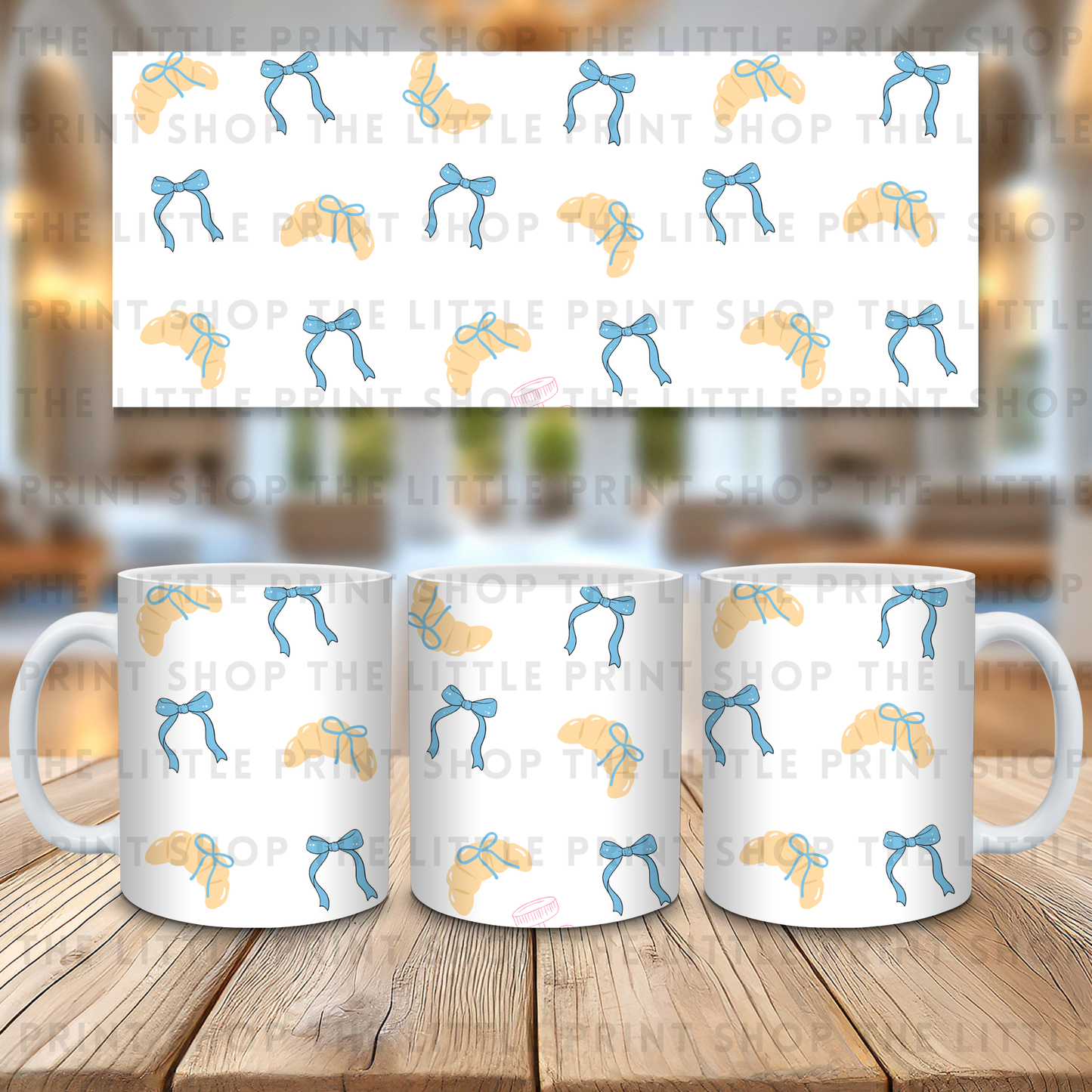Blue Bows & Croissants - 11oz Sublimation Wrap