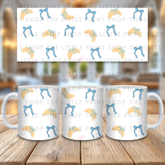 Blue Bows & Croissants - 11oz Sublimation Wrap