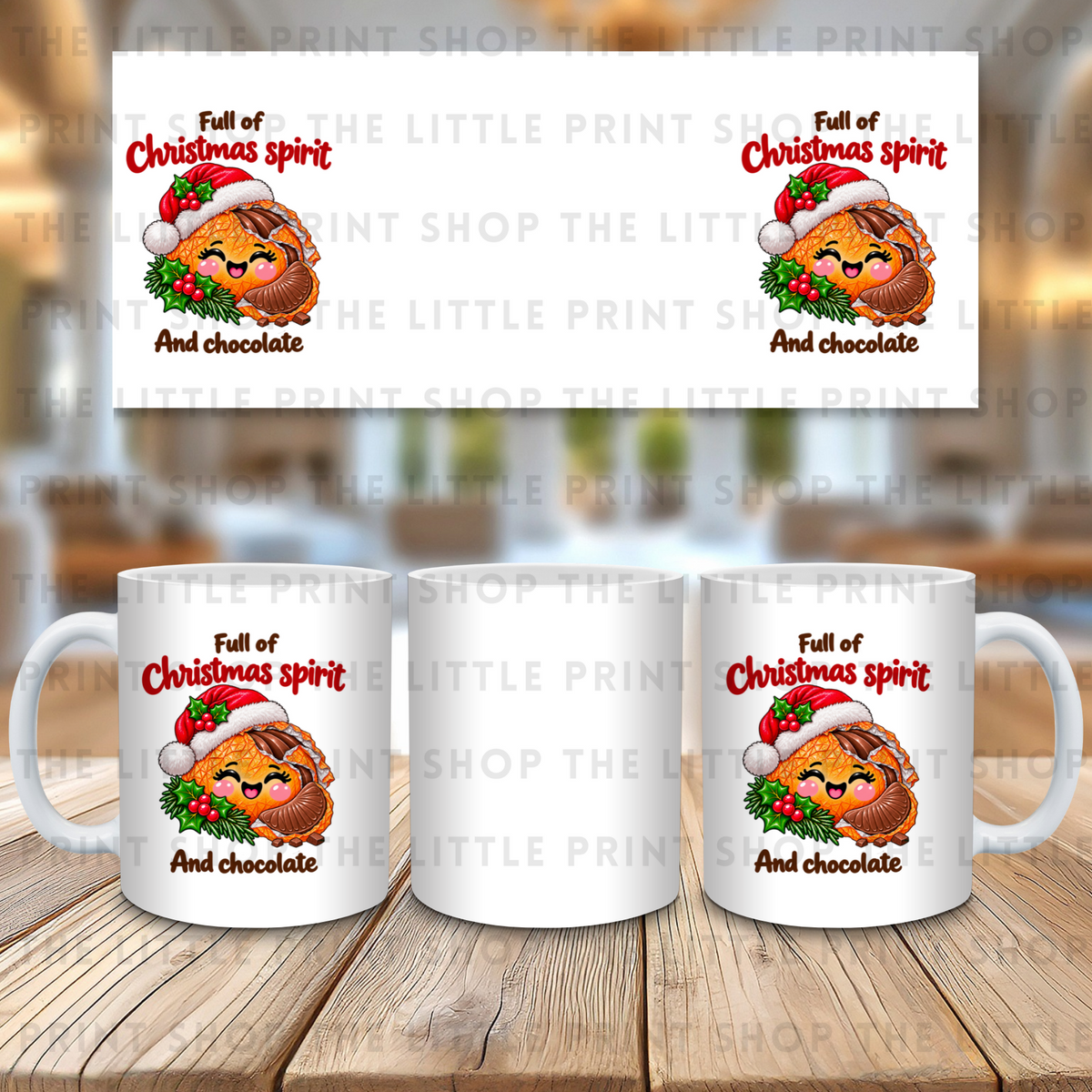 Full Of Christmas Spirit & Chocolate (Santa Hat) - 11oz Sublimation Wrap
