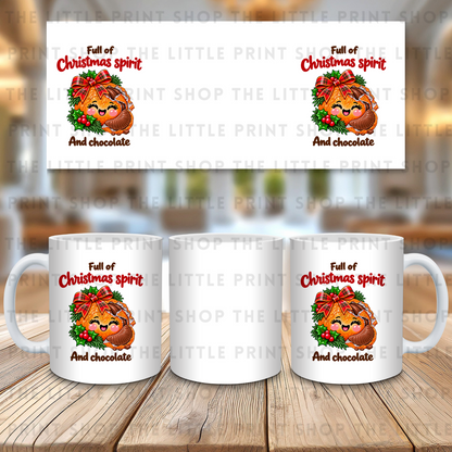 Full Of Christmas Spirit & Chocolate (Bow) - 11oz Sublimation Wrap