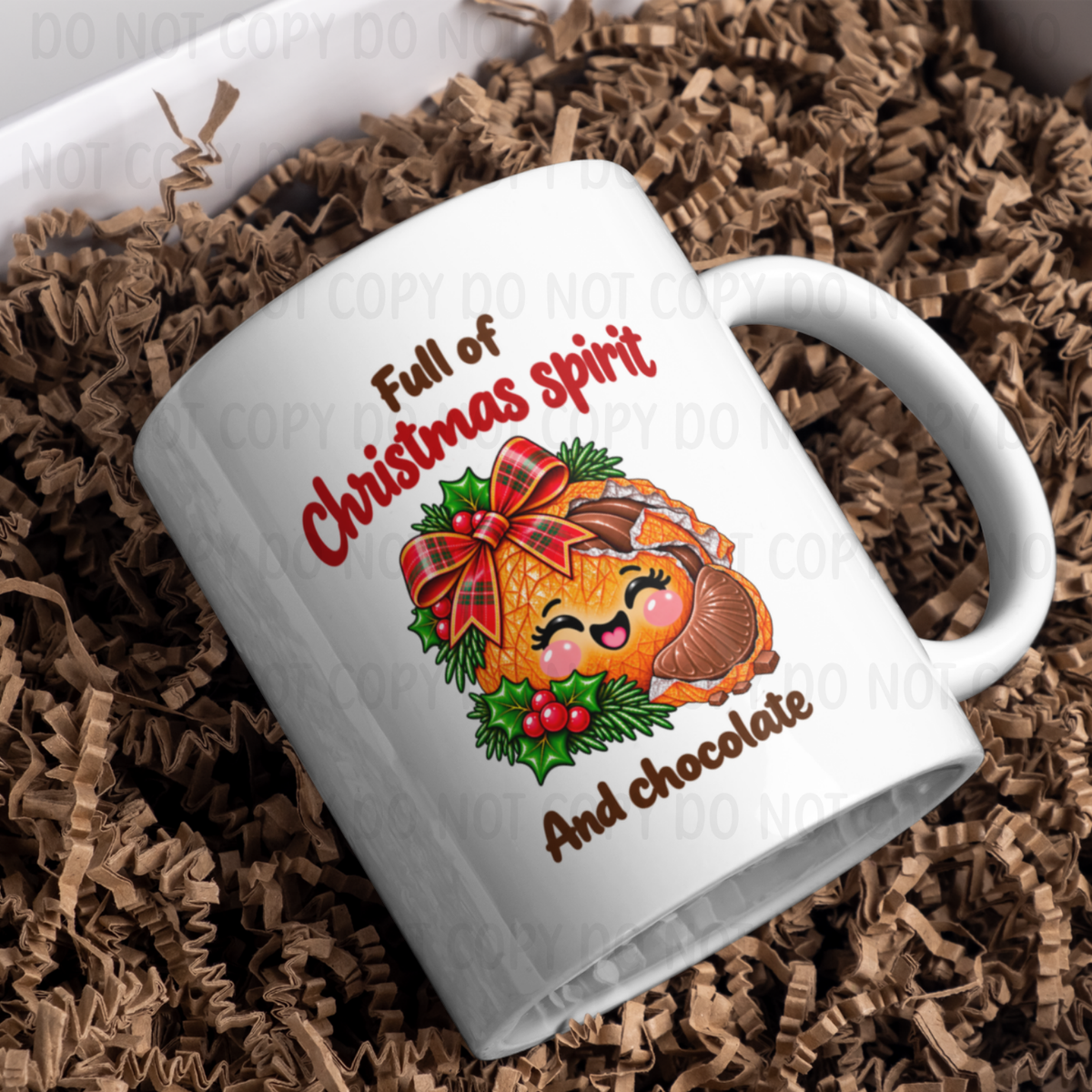 Full Of Christmas Spirit & Chocolate (Bow) - 11oz Sublimation Wrap