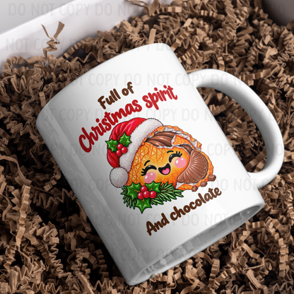 Full Of Christmas Spirit & Chocolate (Santa Hat) - 11oz Sublimation Wrap