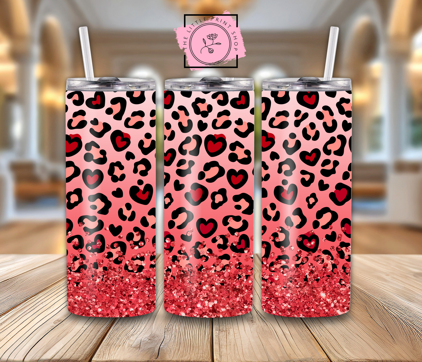 Red Glitter Leopard Print - 20oz Sublimation Wrap
