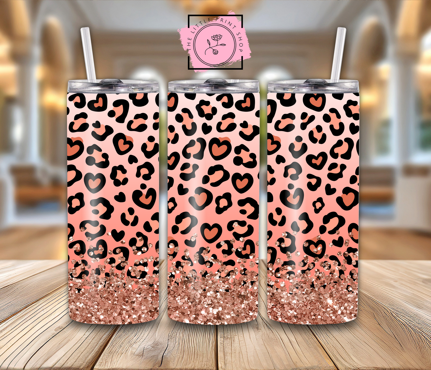 Peach Glitter Leopard Print - 20oz Sublimation Wrap