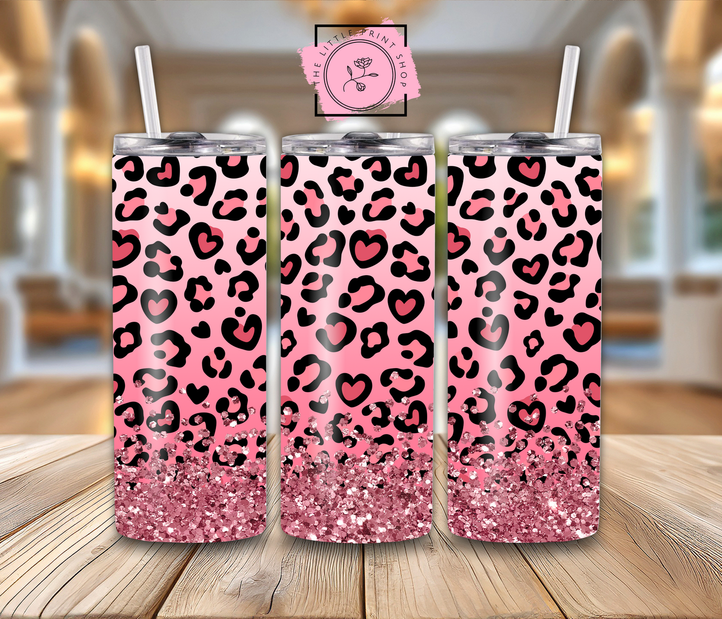 Pink Glitter Leopard Print - 20oz Sublimation Wrap