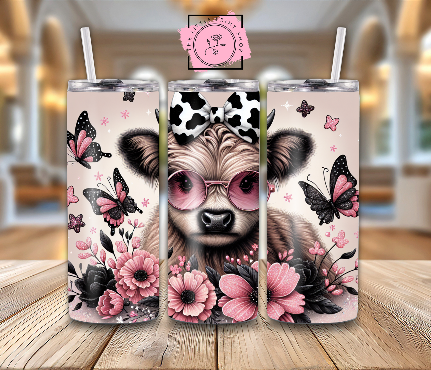 Highland Cow Pink & Black - 20oz Sublimation Wrap