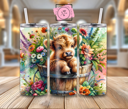 Highland Cow Floral - 20oz Sublimation Wrap