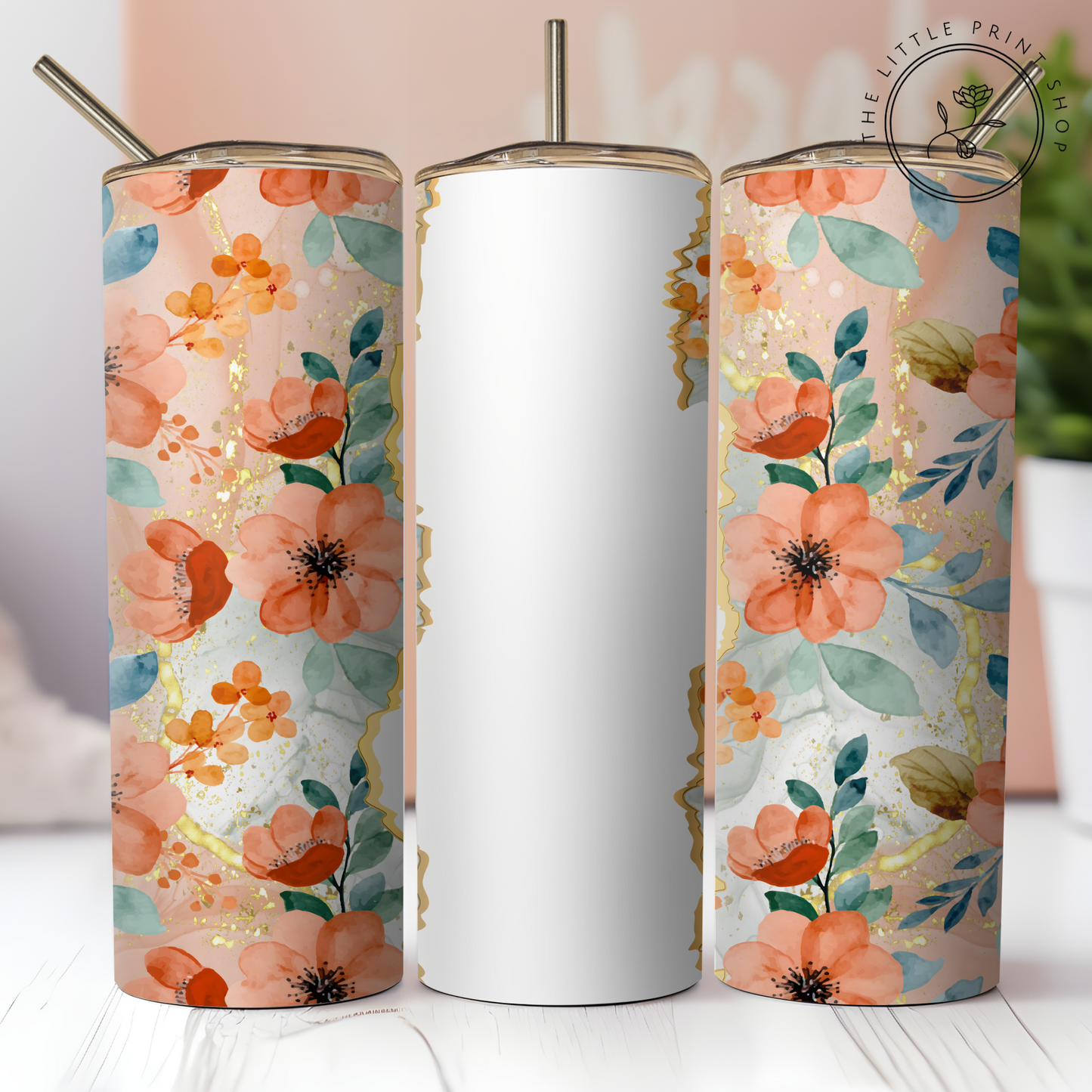 Peach Florals ~ Personalise - 20oz Sublimation Wrap